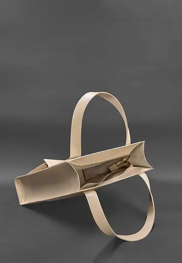 Шкіряна жіноча сумка шоппер Бетсі з кишенею світло-бежева Краст - фото 5