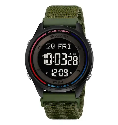 Годинник чоловічий наручний спортивний Skmei 2412 з нейлоновим ремінцем на липучці (Зелений)