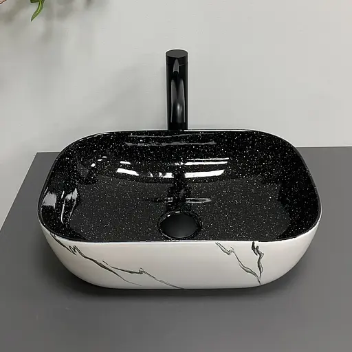 Умивальник VBI Ravenna white black marmo накладний VBI-011230, Чорний матовий - фото 5
