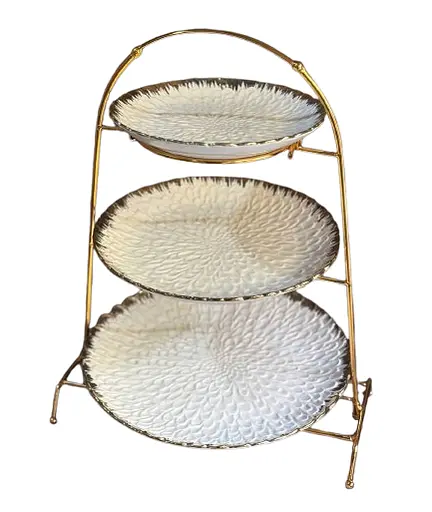 Фруктовница трехъярусная 45 см на металлической подставке керамическая тарелка 21x26x30 см Белый - фото 1
