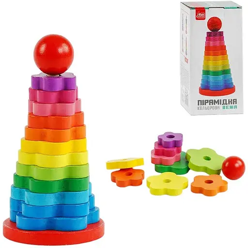 Пирамидка деревянная "4FUN Game Club Wood" 13 уровней и основа 63966