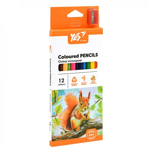 Олівці кольорові Yes Orange Line, 12 кольорів, з точилкою