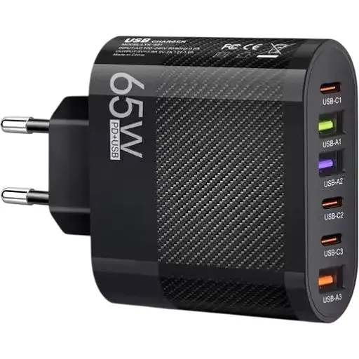 Зарядное питание Gan 65 Вт USB Type-C адаптер для зарядки Черный