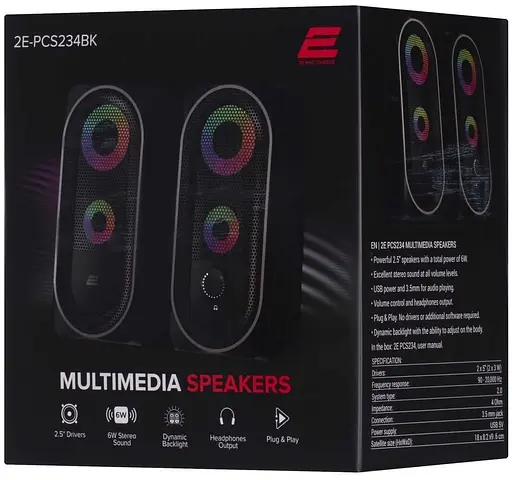 Акустическая система 2E 2.0 PCS234 RGB USB Black (2E-PCS234BK) - фото 5