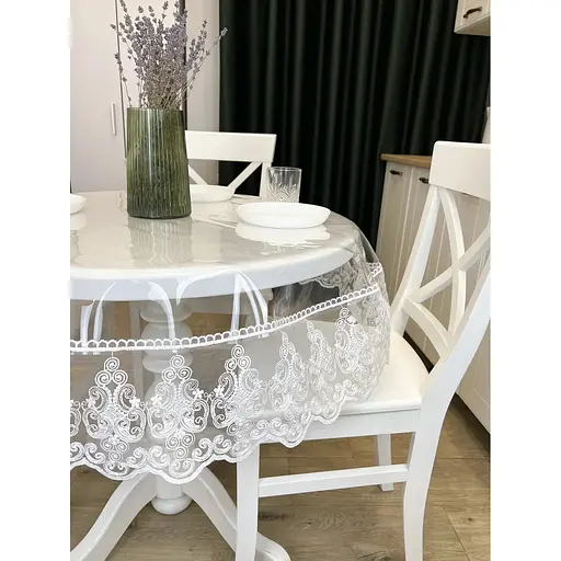 Силіконова скатертина з білим мереживом Петек 15 см 190х140 см