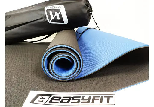 Коврик для йоги и фитнеса EasyFit TPE+TC 6 мм двухслойный + Чехол черный с синим (EF-1924E-B/Bl) - фото 3