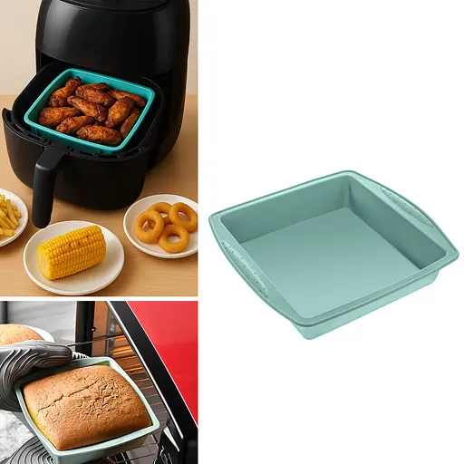 Квадратна силіконова форма для аерогрилю, духовки та мультипечі 24,5*26,5 см, A-plus Бірюзовий 87306 - фото 1