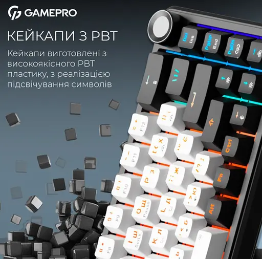 Клавиатура беспроводная игровая механическая GamePro MK-210-B Pro Black-White QLAB Orange Switches Hot-Swap - фото 7