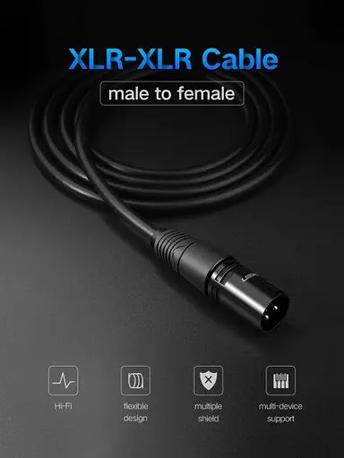 Аудио кабель Ugreen AV130 Cannon Male to Female Microphone Extension Audio Cable 3 м черный (20711) - фото 2