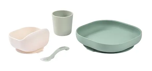 Набір тарілка, миска, стакан, ложка Beaba 4+ оливковий білий (913603) - фото 2