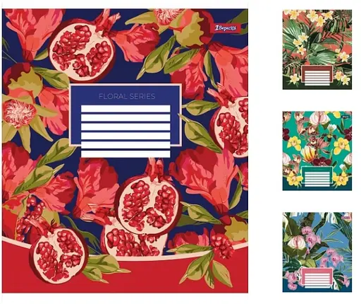 Зошити учнівські 36 аркушів клітинка 1B Floral series, 15 шт. в упаковці