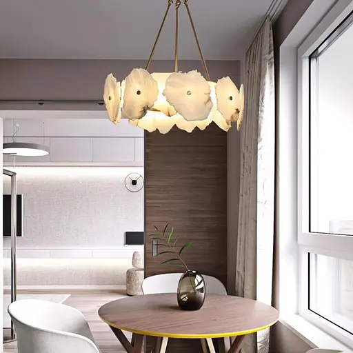 Кільцева Люстра підвісна з мармуровими пластинами в латунному каркасі 80 см Line F Арт. A52G-800 AB - фото 1