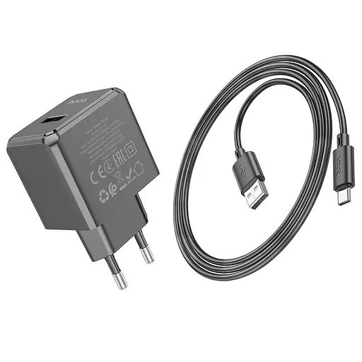 Мережевий зарядний пристрій Hoco CS11A Ocean single port charger set (Type-C) (EU) Чорний - фото 3