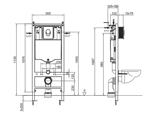 Інсталяція для унітазу Koer KT-0503-01 500x126x1150mm з панеллю змиву KT-0606-01 Хром KR5347 - фото 9