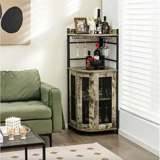 Стеллаж Costway Marvo барный с держателем бокалов в стиле Loft бежевый - фото 3