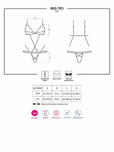 Боди Obsessive 865-TED-1 L/XL черный - фото 7