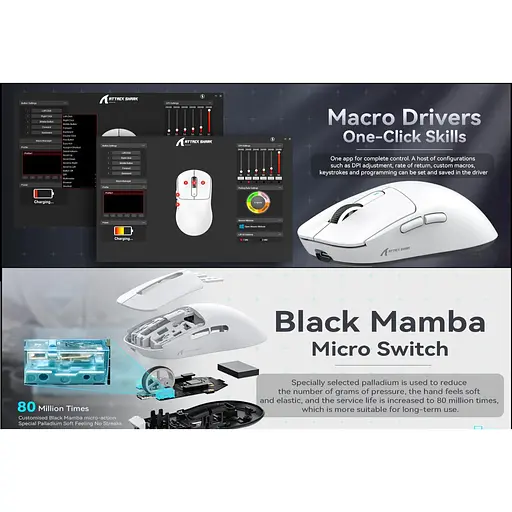 Мышка игровая беспроводная Attack Shark X3Pro PixArt PAW3395 8K и 4K 26000DPI White - фото 7