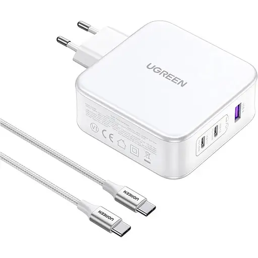 Зарядный комплект блок и кабель Ugreen CD289 140W 3 выхода (15339) белый - фото 2