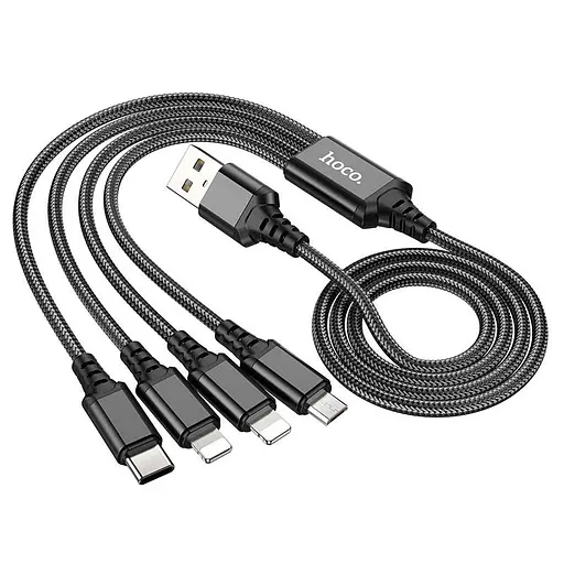 Кабель Hoco X76 Combo 4-in-1, 2xLightning + Type-C + Micro USB Super charging cable - фото 1