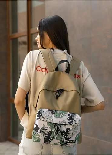 Женский рюкзак Sambag Active песочный тканевый с принтом "monstera" 40 х 33 х 14 см (11811144) - фото 3