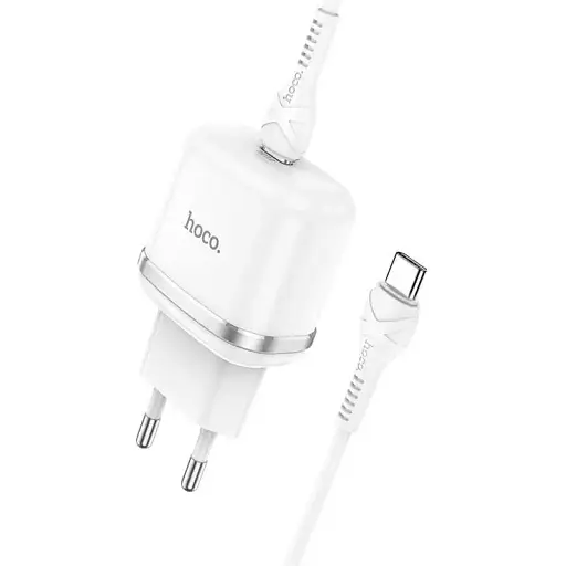 Набір зарядний адаптер + кабель Hoco N24 Victorious single port charger set C to C білий - фото 1