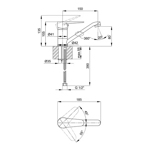 Смеситель для кухни Lidz (CRM) -14 34 002 01 - фото 2