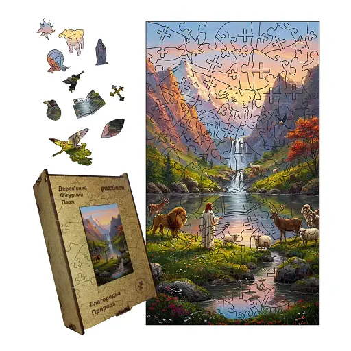 Дерев'яний фігурний пазл Благородна Природа, А4, Картонна коробка 100 елементів