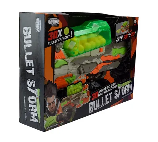 Автомат FJ9012 стреляет поролоновыми снврядами, 30 шт в габоре, в коробке (6990410411432) - фото 1