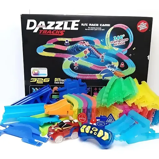 Автотрек 134 на радиоуправлении длина трассы 655 см 326 элементов со светом и звуком 12/2 канала в коробке