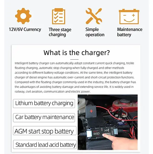 Зарядное устройство для аккумулятора AGM BYGD F3500 6V/12V (MF, WET, AGM, GEL) - фото 3