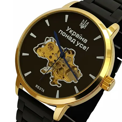 Годинник Besta Skeleton Gold Black Metal, 2 ремінця