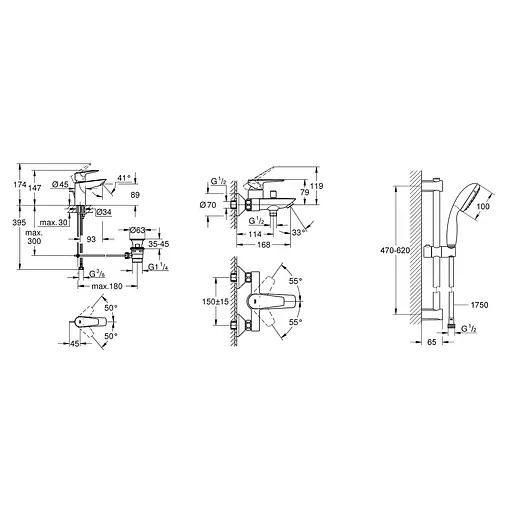 Набор смесителей 3 в 1 для ванной комнаты Grohe QuickFix StartEdge S-Size UA202501SQ Хром - фото 2