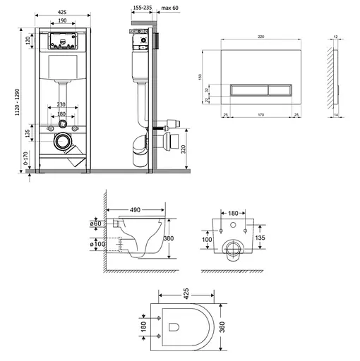 Набір Q-tap Nest 4 в 1 підвісний унітаз Taurus Ultra Quiet 490x360x380 + комплект інсталяції QT2433084EUQMB46187 - фото 2