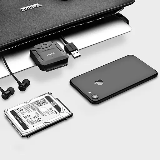 Перехідник Ugreen USB 3.0 Type-A SATA III F + DC Adapter CR108 чорний - фото 7