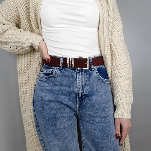 Ремінь жіночий замшевий JK-4066 бордовий зі сріблистою пряжкою (120 см) - фото 6