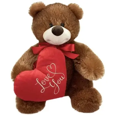 Мягкая игрушка Медведь Медунец с сердечком Капучино/красный 34х24 см - фото 1