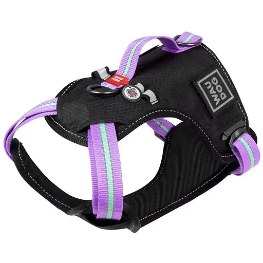 Шлея для собак Waudog Nylon безпечна з QR паспортом, металічна пряжка-фастекс, M фіолетовий