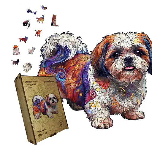 Деревянный пазл Милый Ши-тцу, А5, Деревянная коробка 35 элементов