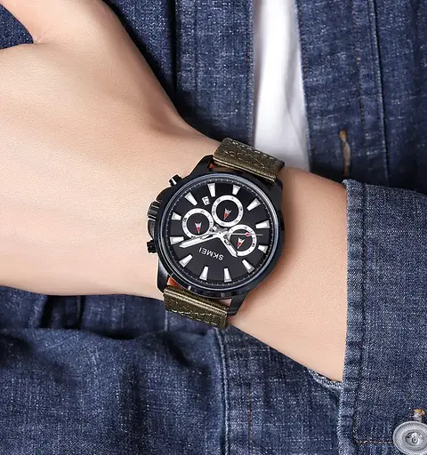 Мужские наручные часы Skmei 2071 на нейлоновом ремешке (Зеленый) - фото 4