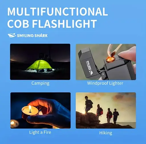 Перезаряджуваний ліхтарик-запальничка SMILING SHARK TIP-137 COB, надяскравий, з зарядкою Type-C, кишеньковий - фото 8