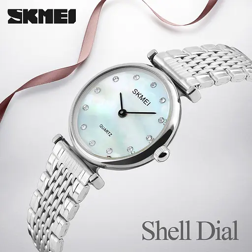 Женские классические часы Skmei 1223 Shell (Серебристые с перламутровым циферблатом) - фото 4