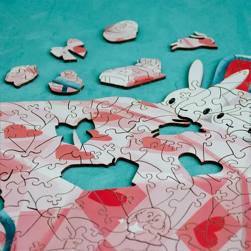 Деревянный фигурный пазл Ленивые Зайчики, А1, Деревянная коробка 500+ элементов - фото 7