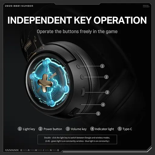 Ігрова гарнітура Onikuma GT802 бездротова з підсвіткою чорний - фото 8