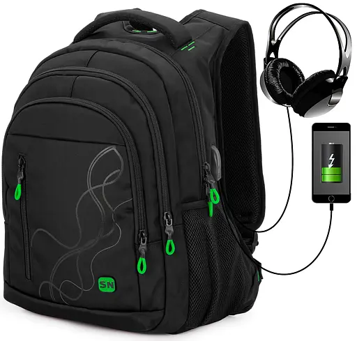 Рюкзак підлітковий з ортопедичною чорною спинкою з usb портом для хлопців Winner / SkyName для студентів (90-142 G)