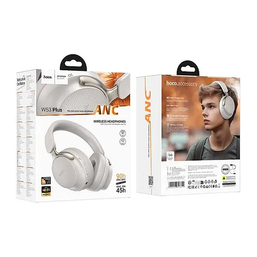 Навушники Hoco Tone ANC BT headphones W53 Plus BT5.4, 45/90H, USB-C, AUX - фото 2