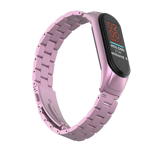 Ремінець для фітнес-браслета Boorui для Xiaomi Mi Band 3 і 4 металевий рожевий - фото 5