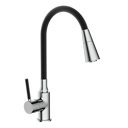 Змішувач для кухні Frap F4044 з гнучким виливом 2 режими чорний/хром Чорний матовий - фото 1