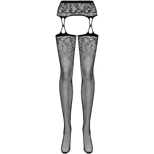 Панчохи-стокінги з рослинним малюнком Obsessive Garter stockings S206 Black S/M/L чорні - фото 5