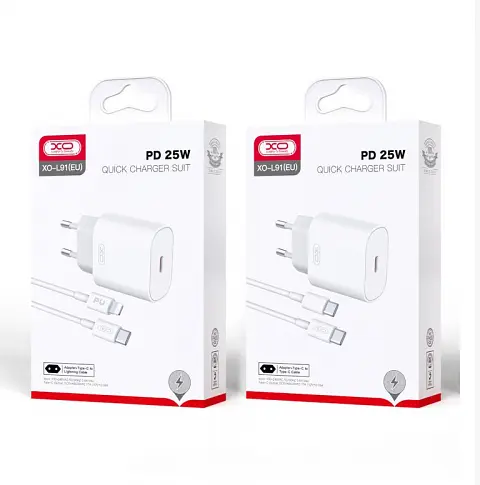 Зарядное устройство комплект с кабелем XO L91 Type-C to Type-C PD 25 W Белый - фото 2