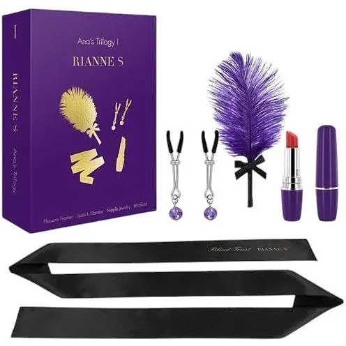 Подарочный набор Rianne S Ana's Trilogy Set I: помада-вибратор, перышко, зажимы для сосков, повязка